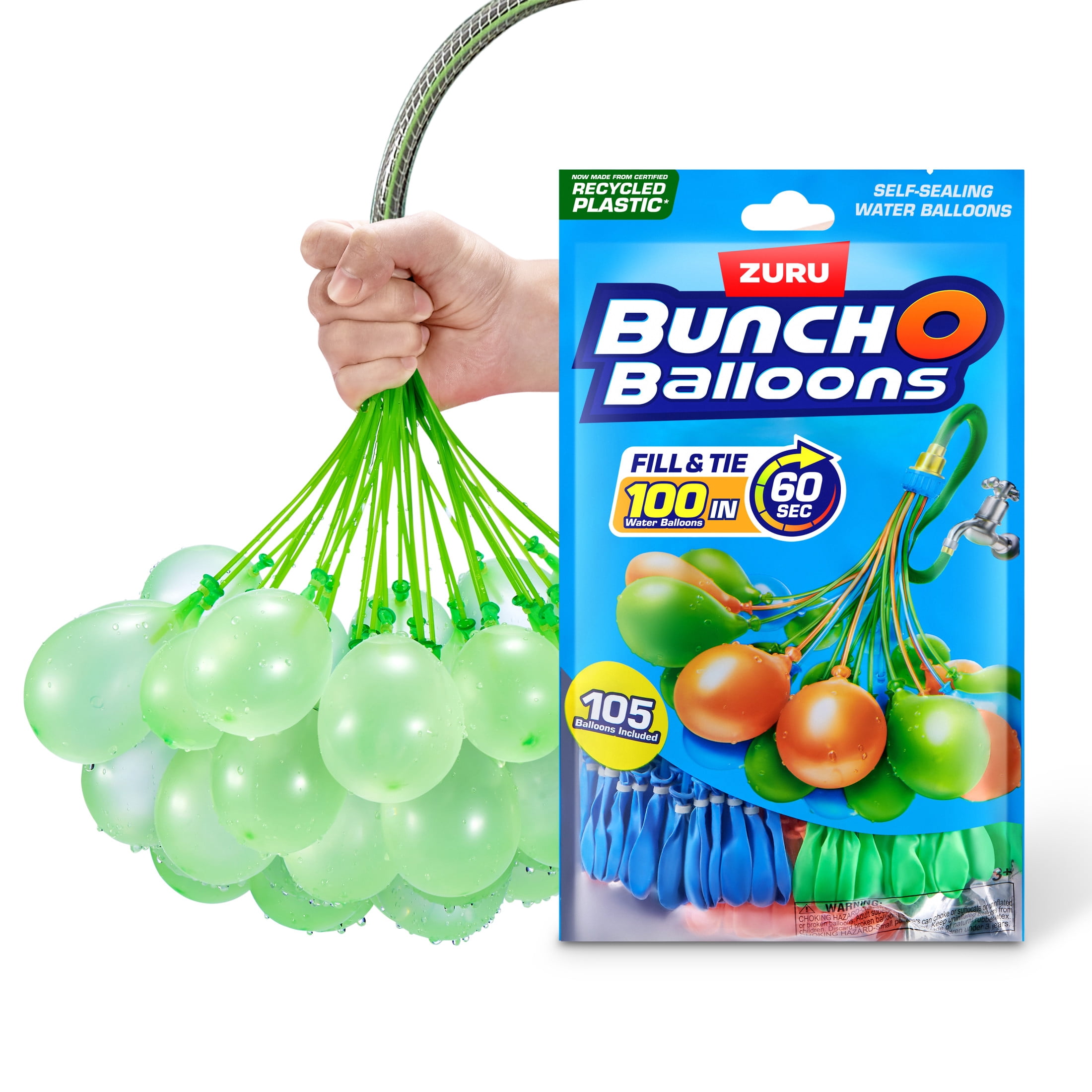 Bunch O Balloons Blue, Orange& Green 105 Rapid-Filling Water Balloons (3 pack)  for Kids, Teens & Adults Ages 3 + by ZURU