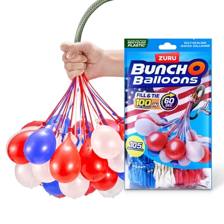 Bunch O Balloons Red, White & Blue 100+ Rapid-Filling Self-Sealing Water Balloons (3 Pack) by ZURU
