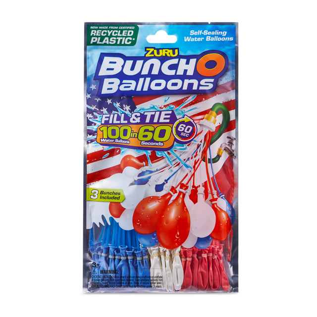 Bunch O Balloons 100 Red, White, and Blue Rapid-Filling Self-Sealing Water Balloons (3 Pack) by ZURU