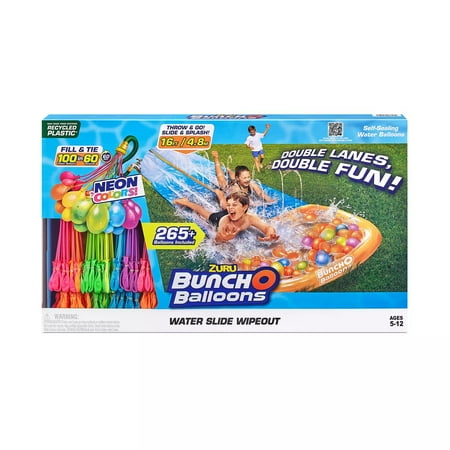 Bunch O Balloons Double Lane Waterslide Wipeout Slip & Slide, 265 Water Balloons