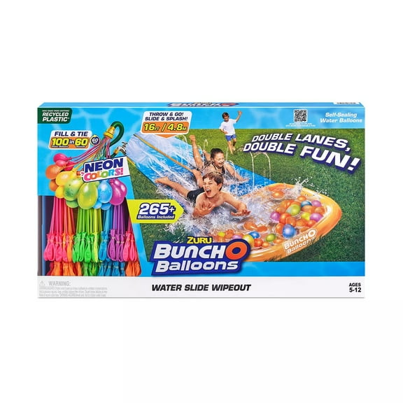 Bunch O Balloons Double Lane Waterslide Wipeout Slip & Slide, 265 Water Balloons