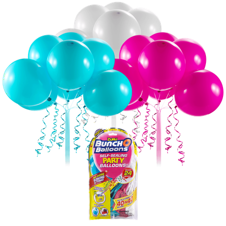 Bunch O Balloons Self-Sealing Latex Party Balloons, Pink, Teal, & White, 11in, 24ct Ages 3-99