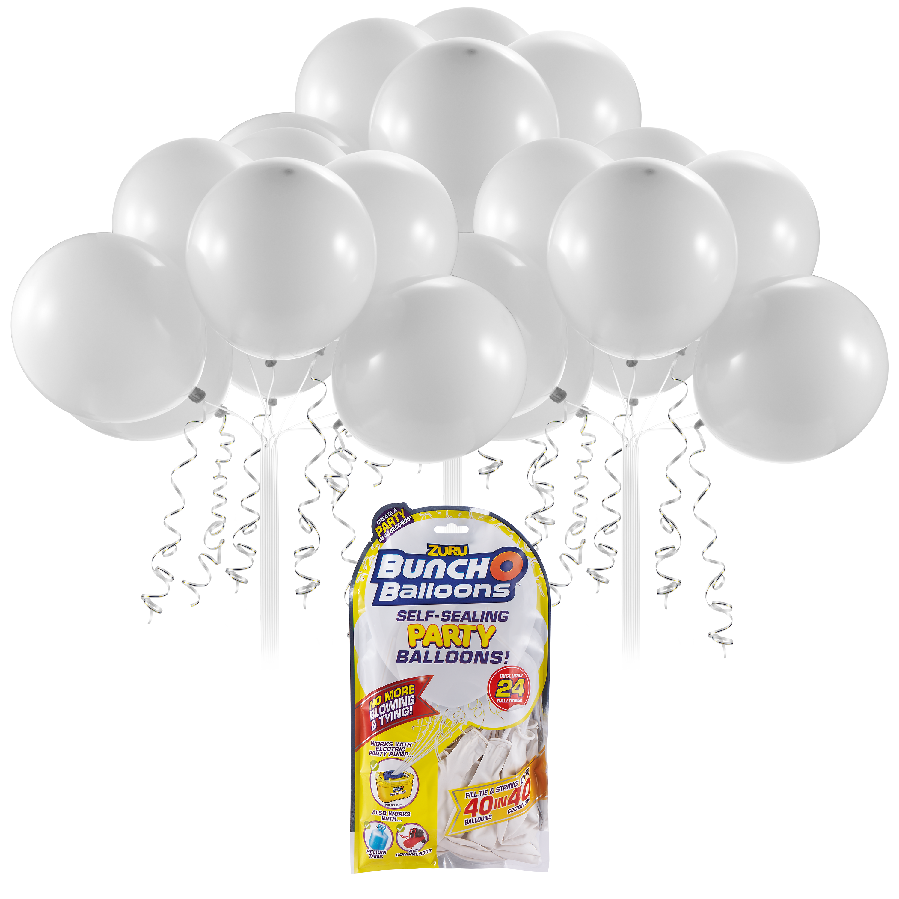 Bunch O Balloons Self-Sealing Latex Party Balloons, White, 11in, 24ct - image 1 of 10