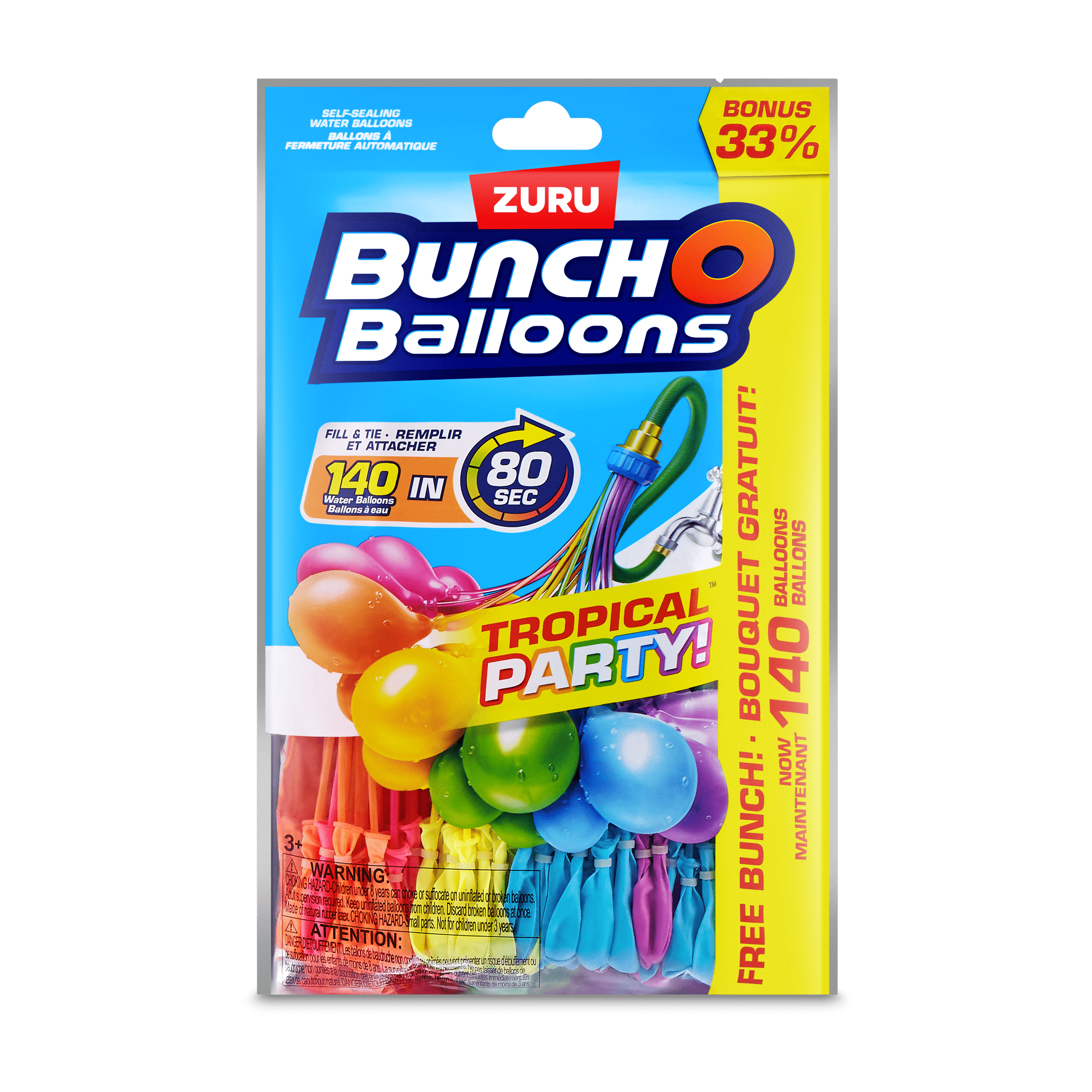Bunch O Balloons Tropical Party 140+ Rapid-Filling Self-Sealing Water Balloons (3 Pack) by ZURU