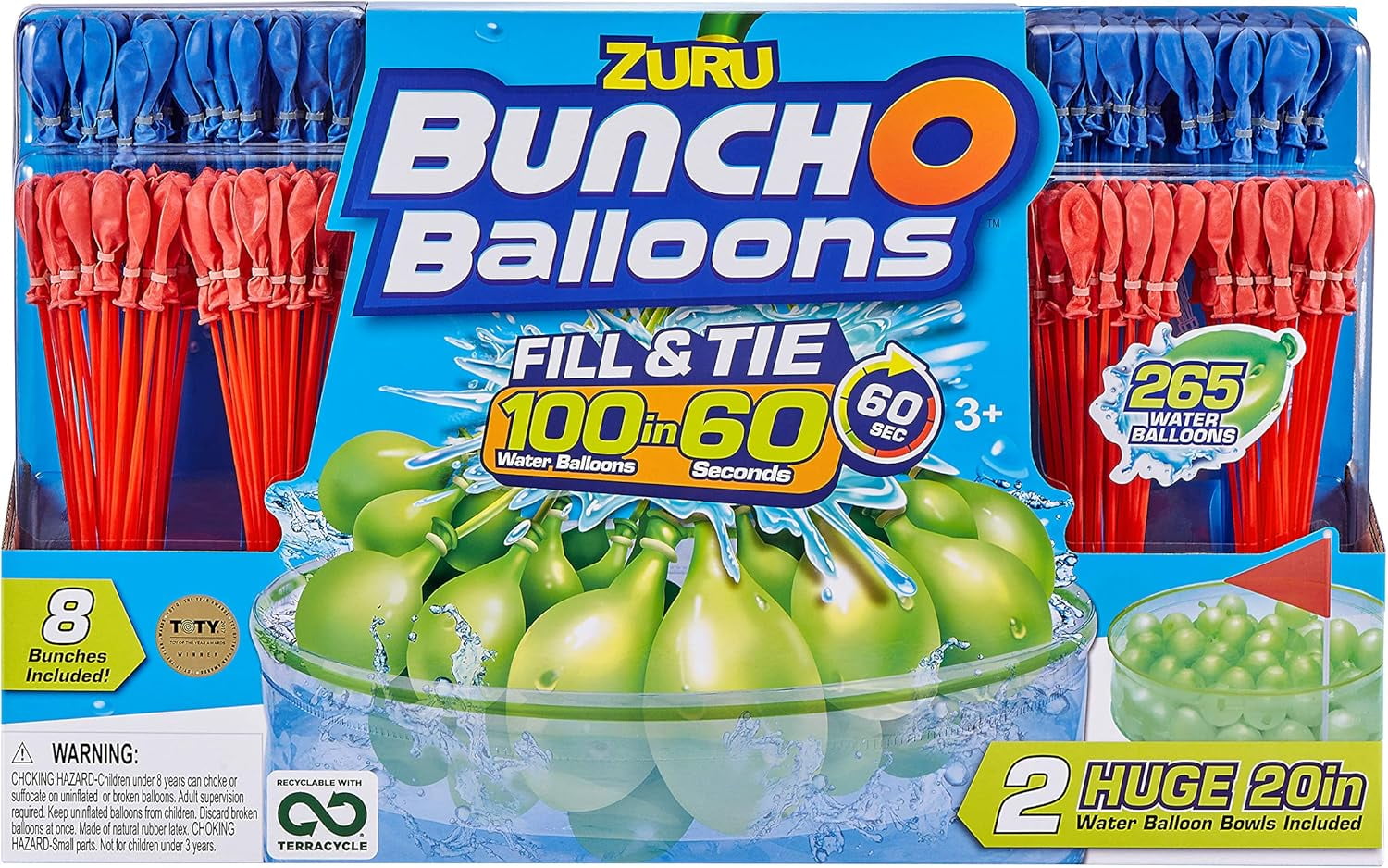 Bunch O Balloons - Ultimate Color Wars Family Pack (8 Pack) Rapid-Filling Self-Sealing Water Balloons by Zuru, Red + Blue