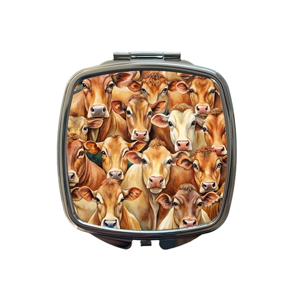 Bunch Of Brown Cow Faces Travel Makeup Handbag Purse Small Pocket Compact Mirror