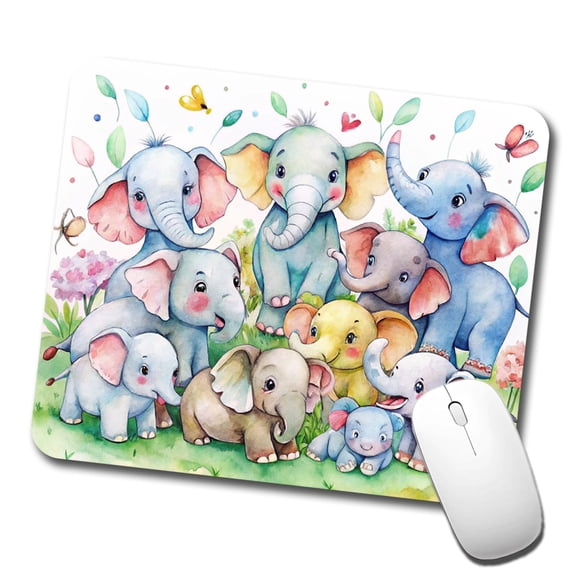 Bunch Of Cute Elephants Watercolor Mouse Pad Low Profile Gaming Mat