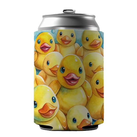 Bunch Of Cute Overlapping Rubber Ducks Drink Beer Soda Insulated Sleeve Holder Can Cooler Hugger