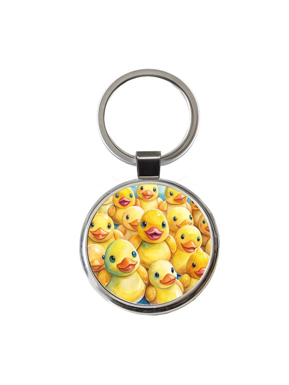 Bunch Of Cute Overlapping Rubber Ducks Metal Round Keychain