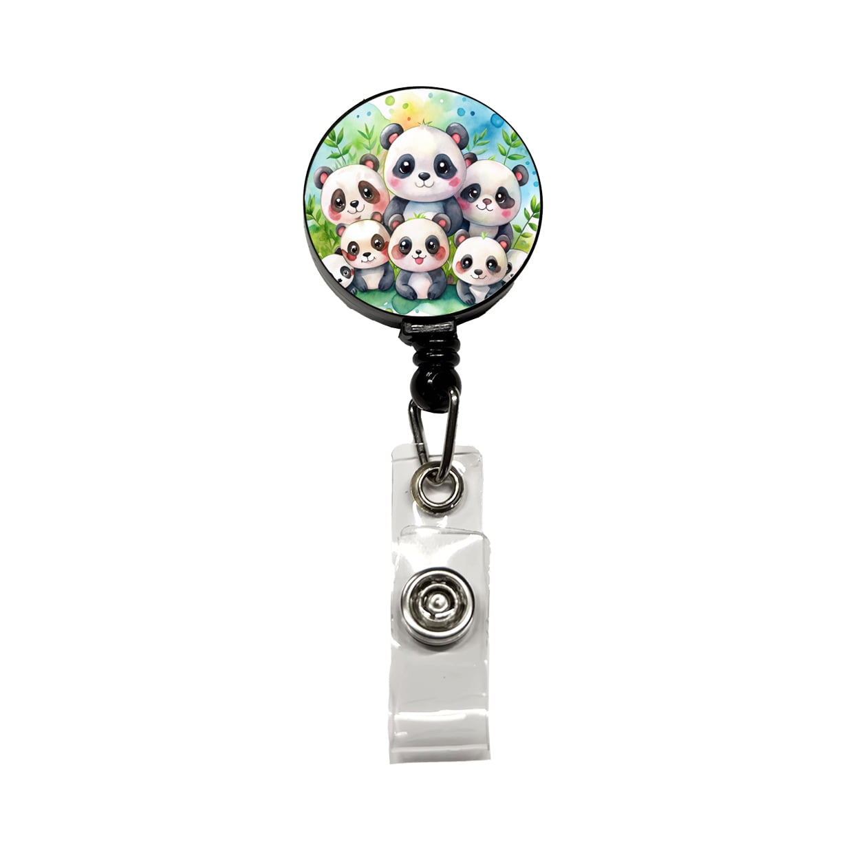 Bunch Of Cute Pandas Watercolor Retractable Reel ID Badge Key Card Name ...