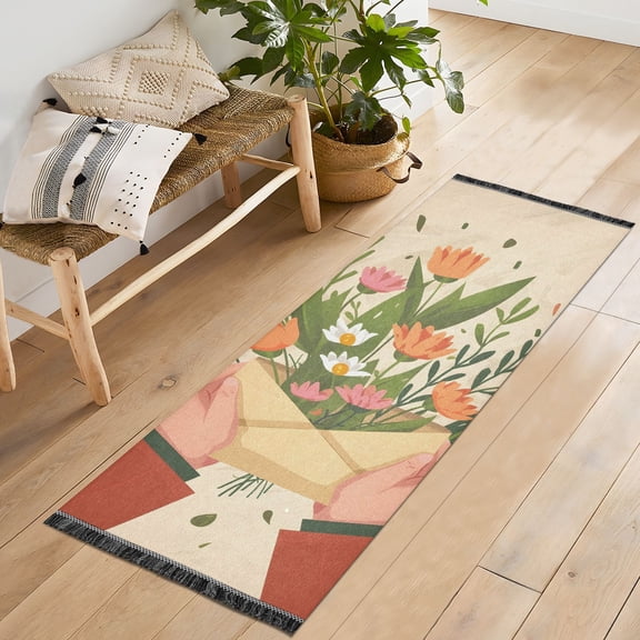 Bunch Of Flowers Hands Runner Rug Machine Washable Area Rugs Carpet Non Slip Entryway Mat for Bedroom Entryway Front Door