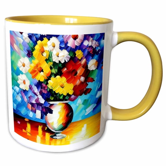 3drose, Bunch of Flowers in a Ceramic Bowl on the Table. Cool Colorful Gift, 11oz Two-tone Yellow Mug
