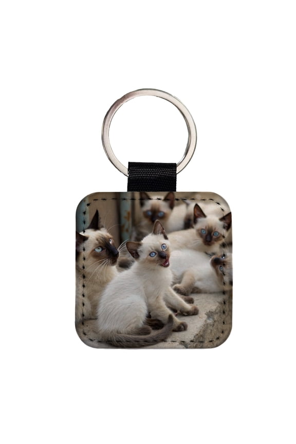 Bunch Of Siamese Cats Faux Leather Square Keychain