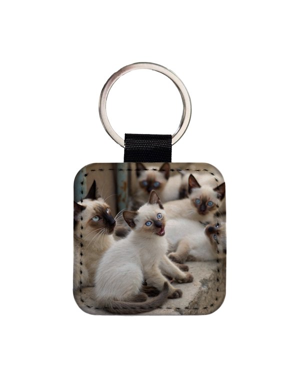 Bunch Of Siamese Cats Faux Leather Square Keychain