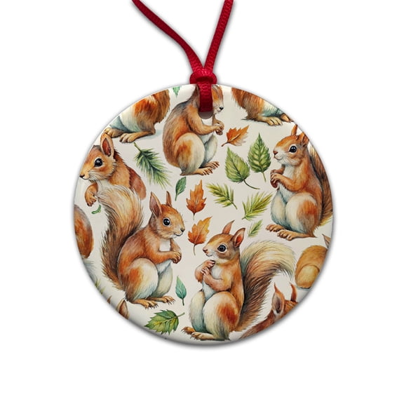 Bunch Of Squirrels Christmas Tree Holiday Round Ceramic Ornament