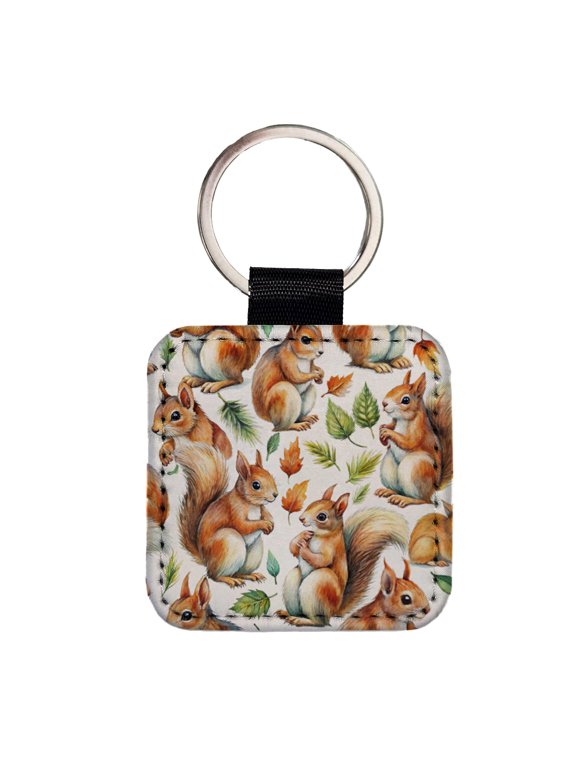 Bunch Of Squirrels Faux Leather Square Keychain