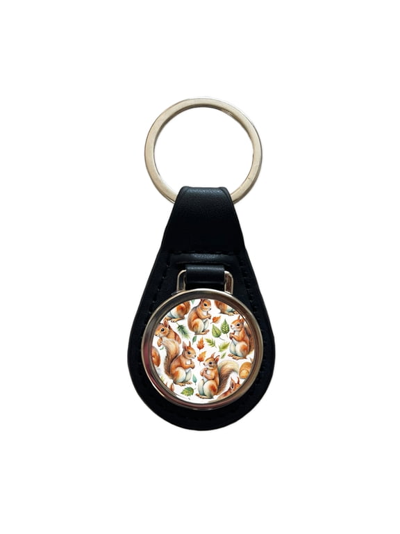 Bunch Of Squirrels Metal Black Leather Keychain