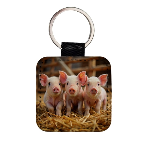 Bunch of Pink Baby Pigs Faux Leather Square Keychain
