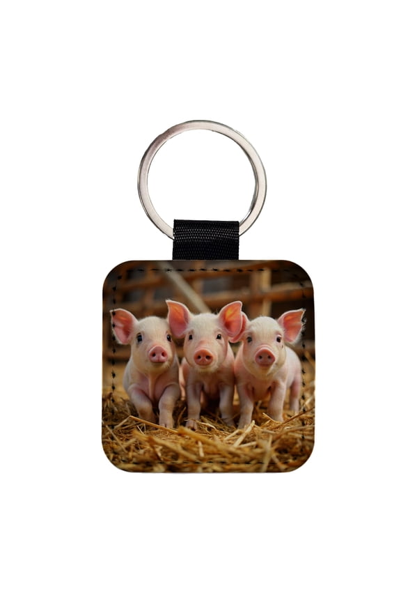 Bunch of Pink Baby Pigs Faux Leather Square Keychain