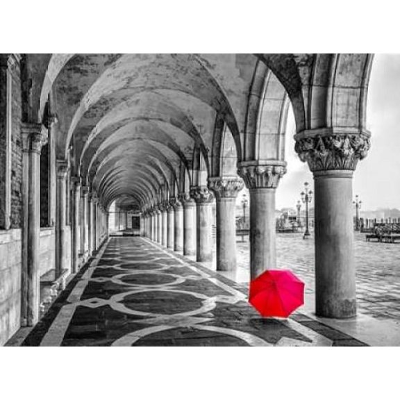 Bunch of Roses and an umbrella on a bench, Venice, Italy Poster Print by Assaf Frank (9 x 12)