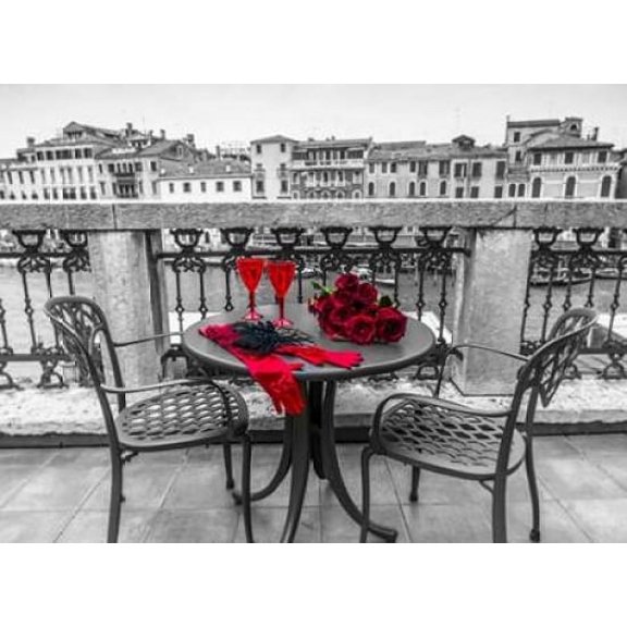 Bunch of Roses with wine glasses and female hand gloves on cafe table, Venice, Italy Poster Print by Assaf Frank (9 x 12)