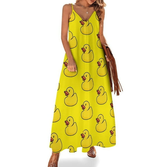 Bunch of Rubber Ducks Dress Yellow Animal Cute Maxi Dress Street Style Beach Long Dresses Ladies Spaghetti Straps Design