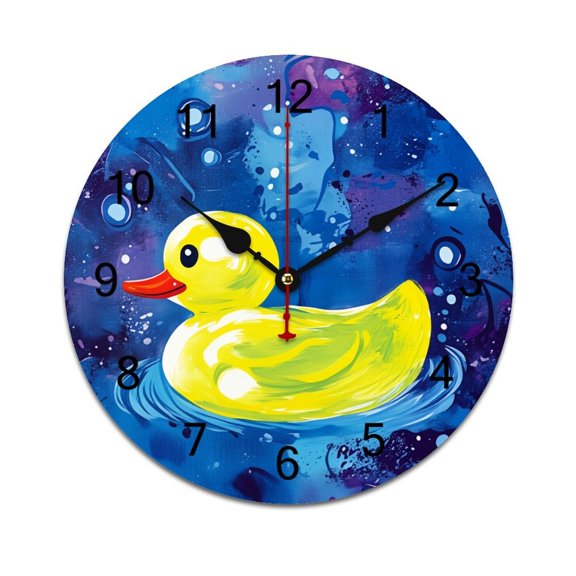 Bunch of Rubber Ducks Printed Silent Wall Clock Round Kitchen Clock Chic Quiet Desk Clock For Living Room 10in