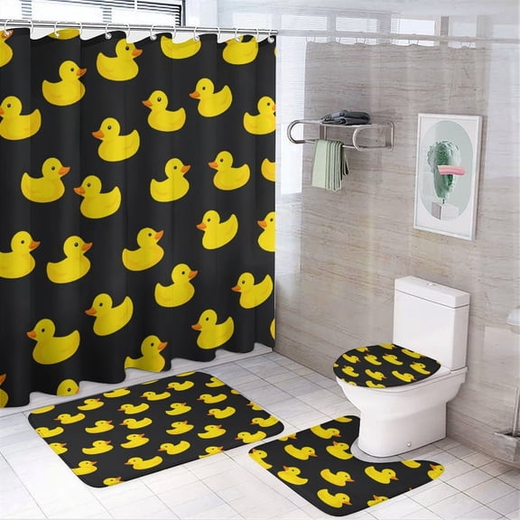 Bunch of Rubber Ducks Shower Curtain Bathroom Sets Toilet Lid Rug, Rugs Mat Bath Mat And Contour Mat, Shower Curtain 4Pcs