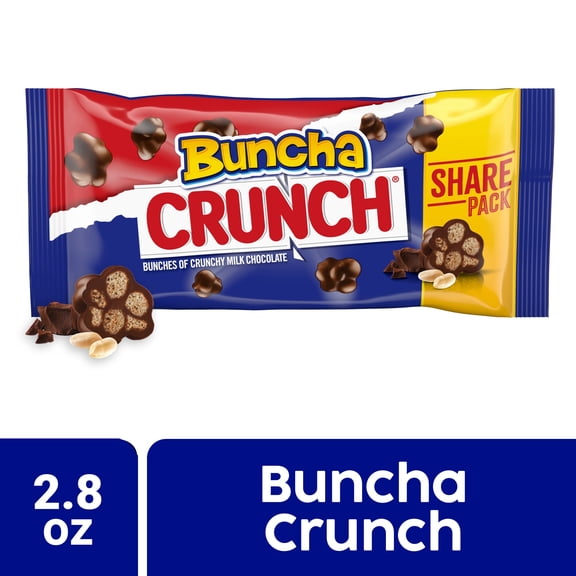 Buncha CRUNCH Candy, Pieces of Creamy Milk Chocolate with Crisped Rice, Share Pack, 2.8 oz