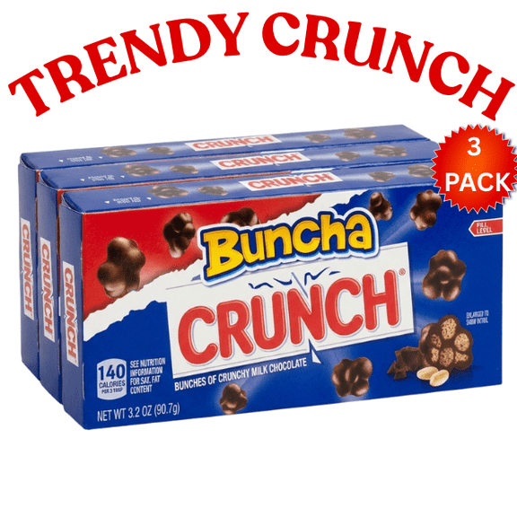 Buncha CRUNCH Milk Chocolate with Crisped Rice Candy Boxes, 3.2 oz Each (Pack of 3)
