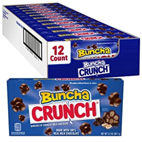 Buncha Crunch 100% Real Milk Chocolate Candy Treat, Perfect Valentines Day Gift, 3.2 oz Concession Box (pack of 12)
