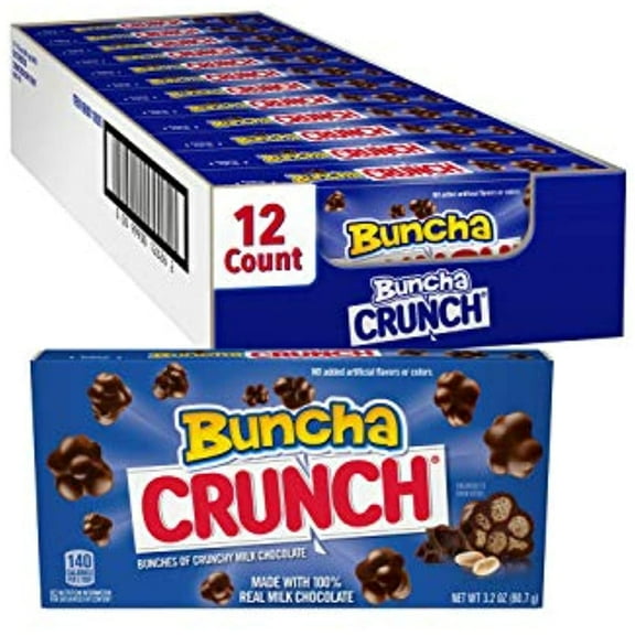 Buncha Crunch 100% Real Milk Chocolate Candy Treat, Perfect Valentines Day Gift, 3.2 Oz Concession Box (Pack Of 12)