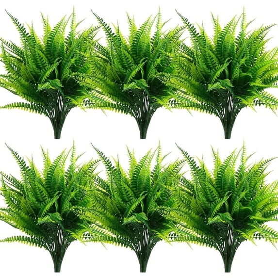 Artificial Ferns for Outdoors Fake Boston Fern Greenery Plants UV Resistant No Fade Faux Plastic Plants Shrubs for Garden Front Porch Window Box Outdoor Decoration