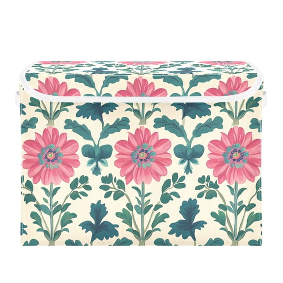 Bunches Of Pinkish Flowers Turquoise Leaves Foldable Storage Bin with Lid and Handle Collapsible Storage Box 16.5 x 12.6 x 11.8 inches