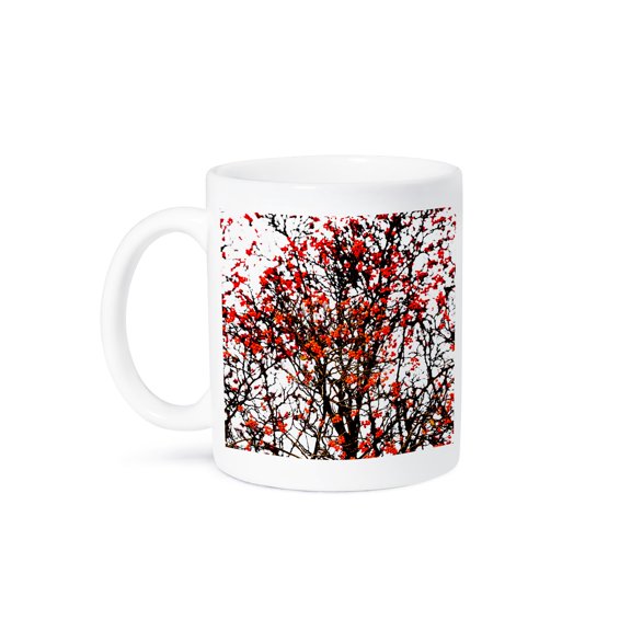 3drose, Bunches of Rowan Berries, Black Tree, White Background, 11oz Mug