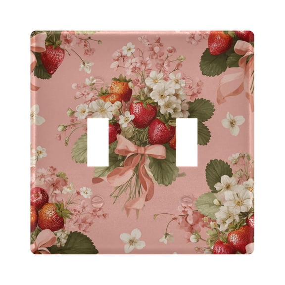 Bunches Of Strawberries Flowers with Bows Light Switch Cover Electrical Outlet Cover Replaceable Wall Plates 2-Gang