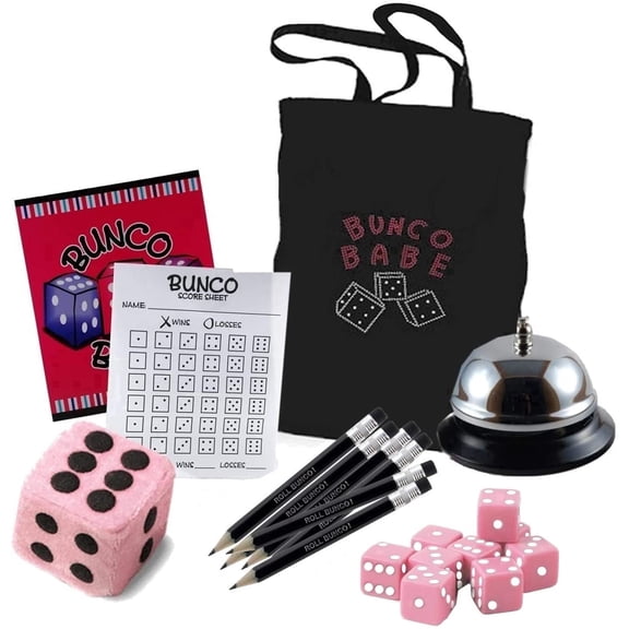 Twilight Bunco Events Bunco Babe Game Kit for 12 Players with Crystal Tote Bag, Dice, Bell & Score Sheets