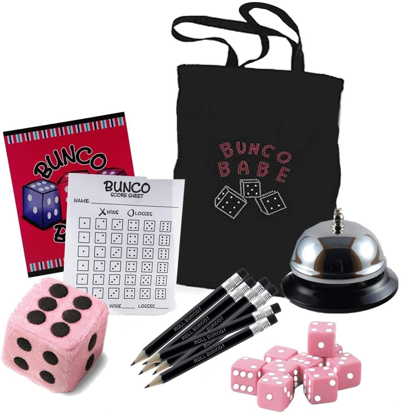 Bunco Babe Game Kit with a Crystal Tote Bag - The Bunco Babe Party Set Includes a Tote Bag,  Dice,  Bunco Score Sheets,  Pencils, and Bell (39.00 Value)