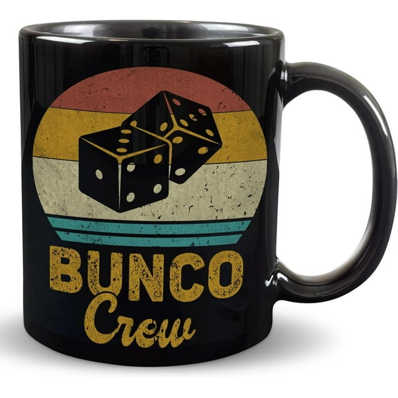 Bunco Crew Black Mug 11oz, Retro Style Dice Mug, Gamers Coffee Mugs, Dice Lovers Mug, Vintage Bunco Dice Game Mug, Gifts for Bunco Players Black Mug 11oz