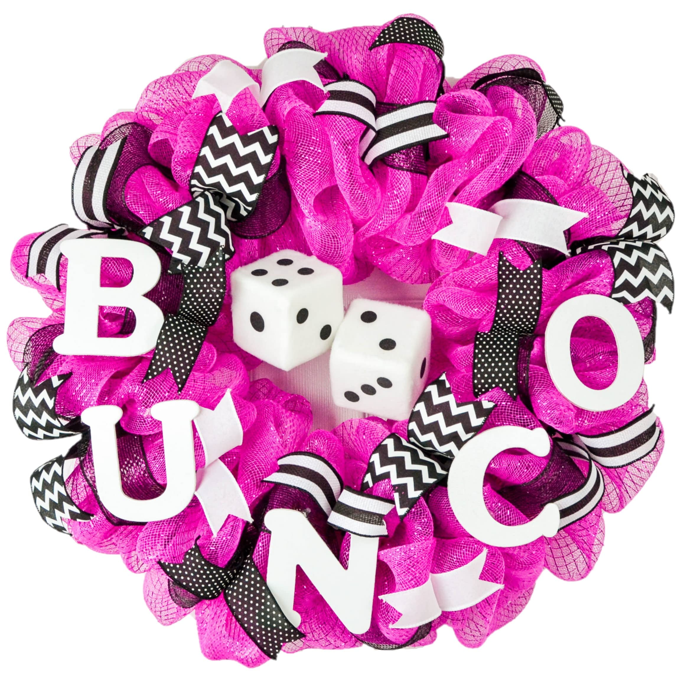 Bunco Dice Party Door Wreath; Pink, Black, White