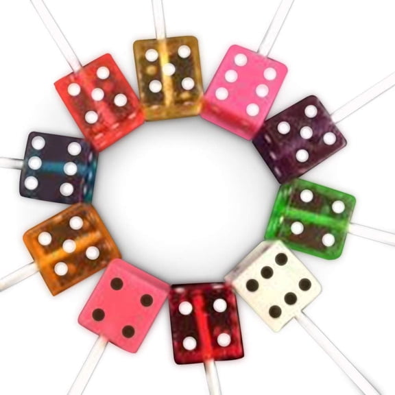 Bunco Dice Suckers, 1 Dozen Dice Lollipops in Assorted Colors & Fruit Flavors with Gift Box