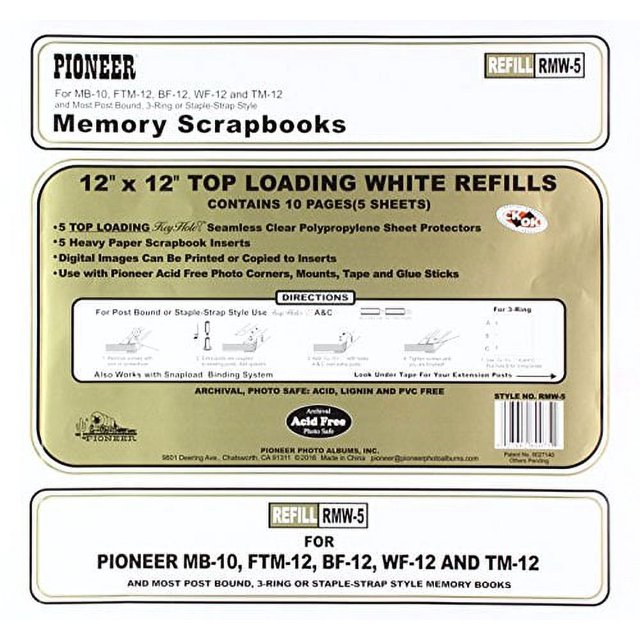 Bund Top Loading Page Protectors with White Inserts, 12x12, 5Pack