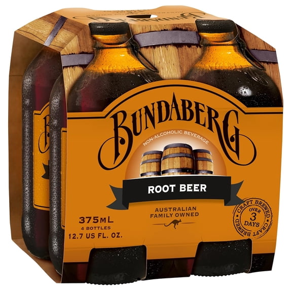 Bundaberg Root Beer, 12.7 fl oz, 4 Pack Glass Bottles