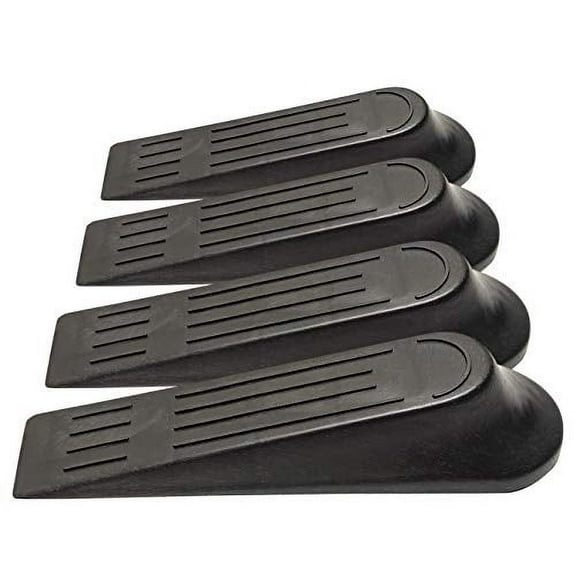 Bundaloo Door Stopper Set - Pack of 4 Portable Black Plastic Jammer Wedges - Keeps Doors Open, No Sliding or Marking Floors - Heavy Duty Blocker for Hotel, Home, Office, Residential, Commercial Use