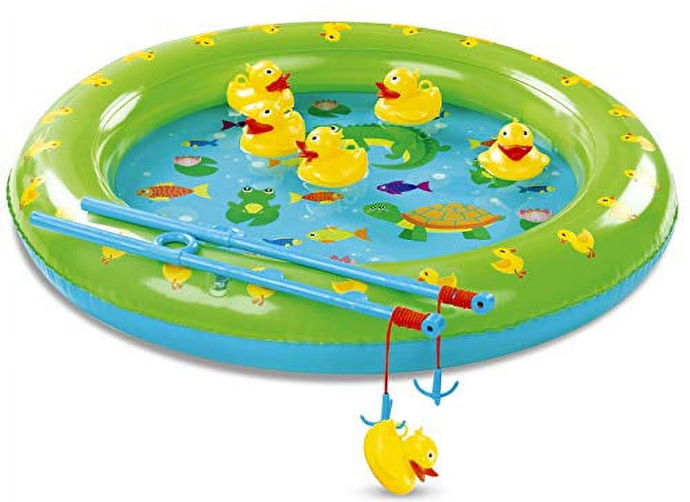 Bundaloo Duck Fishing Game Contest - Fun Carnival Game and Outdoor Party  Toy for Kids - Inflatable Pond, 2 Rope Fishing Poles With Hooks, 6 Floating