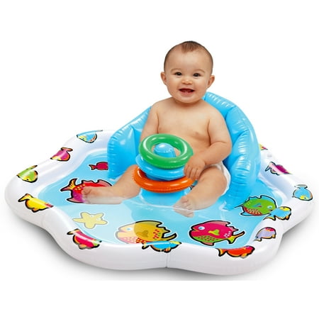 Bundaloo Infant Pool Splash Mat Inflatable with Backrest & Stackable Ring Toys | Summer Fun Activity for Baby Toddlers | Easy Setup