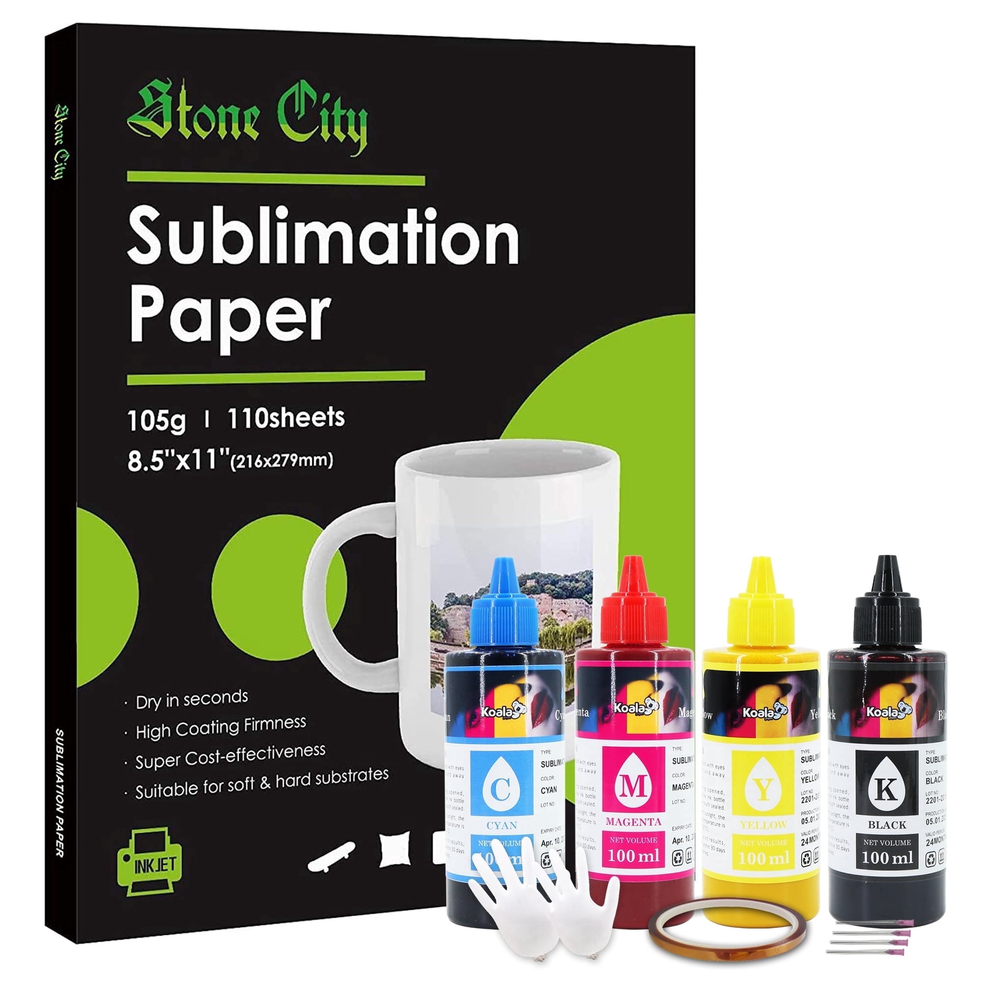 Bundle for 110 Sheets Sublimation Paper 8.5x11 inch + 400ml Koala Sublimation Ink for All  Ecotank Workforce Printers ET-2400 ET-2720 2760 2800 2803 ET-4800 4760 2850 2750 WF7710 7720 etc