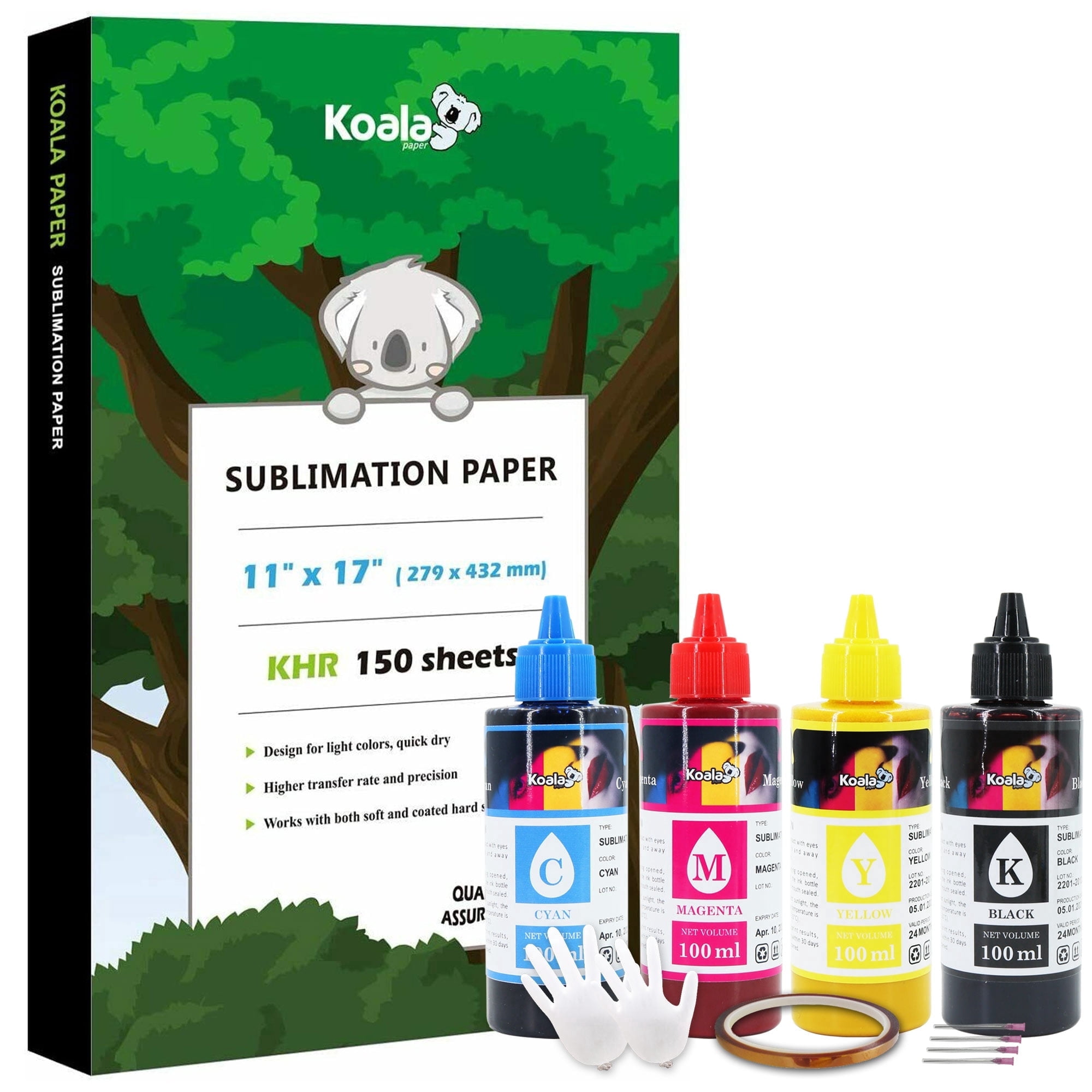 Bundle 150 Sheets Koala Sublimation Paper 11X17 + 4X100ml Koala Sublimation Ink for Inkjet Printer Sublimation Heat Transfer ET 2803 2800