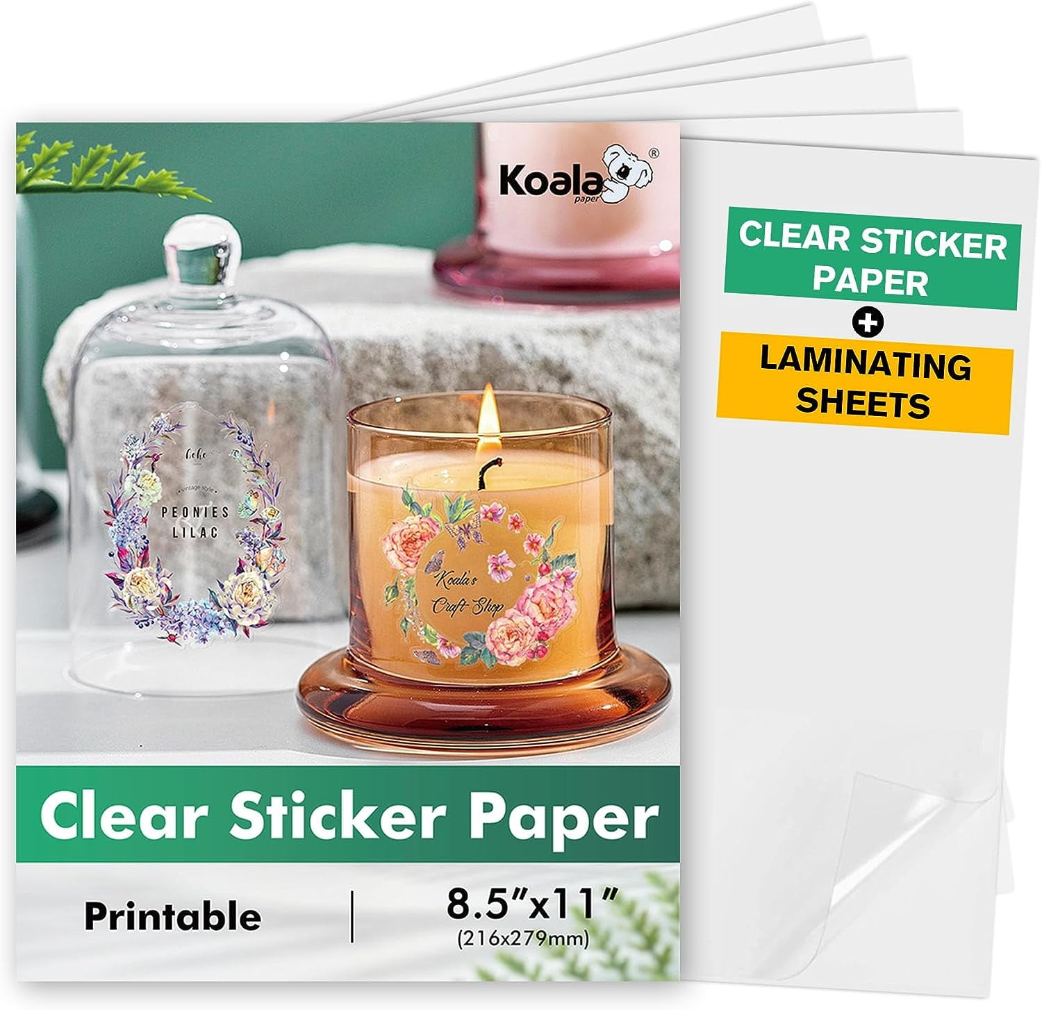 Koala Clear Laminating Sheets 9x12 Inch, Permanent Self Adhesive Laminating  Sheets 50 PK, No Machine Needed , Peel and Stick Sheets Protector Waterproof  for 8.5x11 Stickers, Photos 