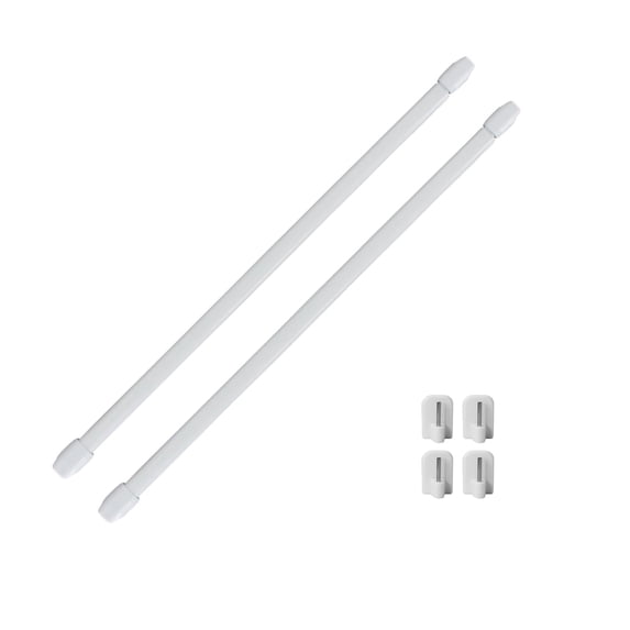 Evideco Adjustable Nail-Free Cafe Curtain Rods with Adhesive Hooks, 24"-32", White, Set of 2
